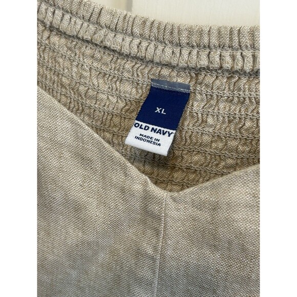 Old Navy XL Beige Linen Smocked Back Midi Dress Pockets Cottage Lagenlook Costal - Picture 7 of 9